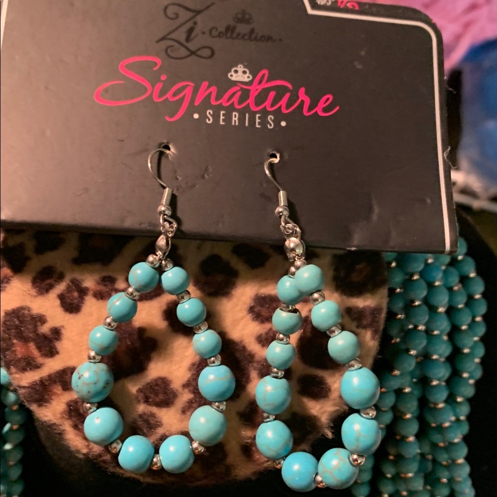 Zi Signature Series COLLECTION Turquoise Beaded Necklace & Earrings Set - Picture 3 of 3